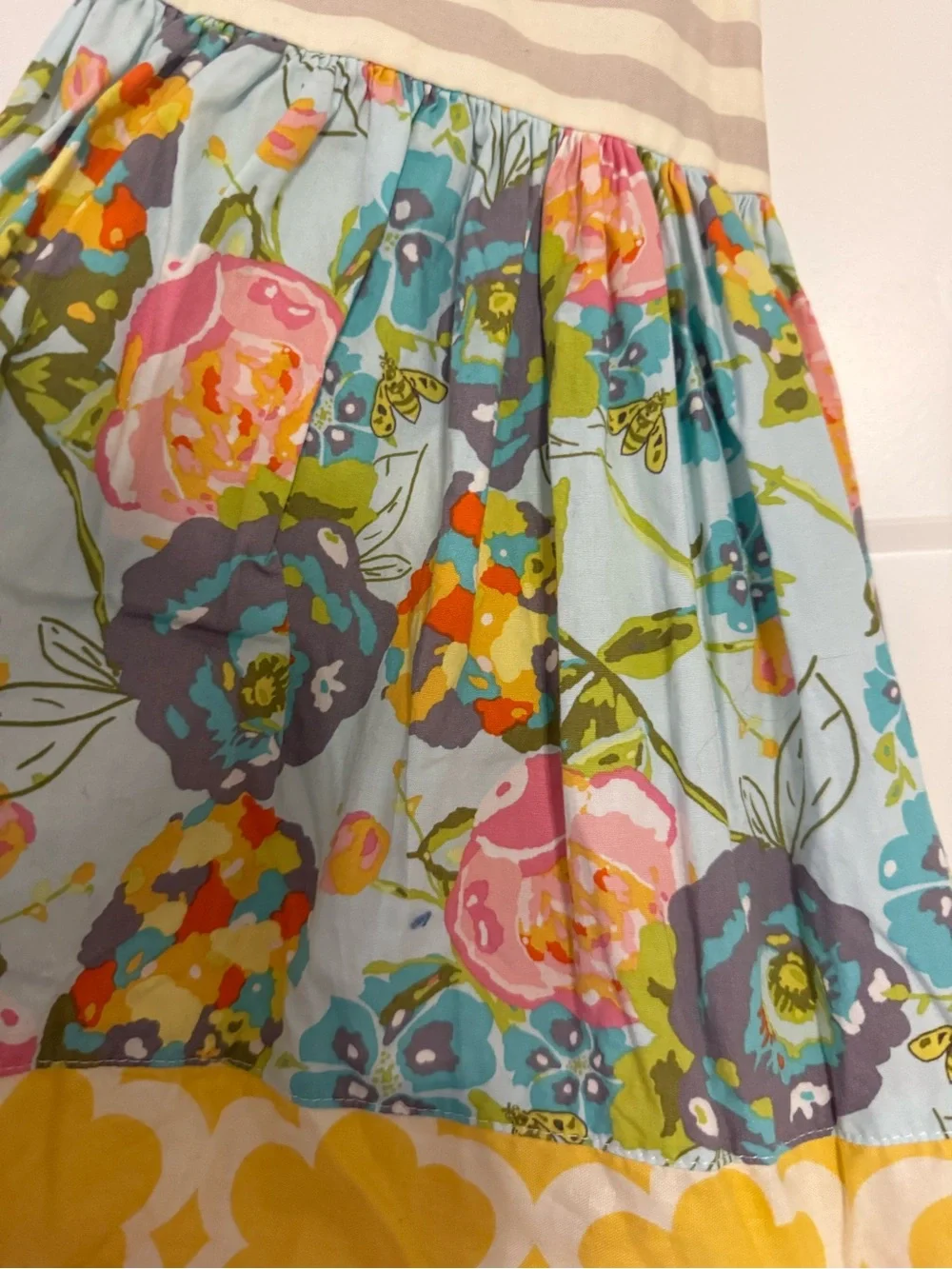 cheeky plum Yellow, Pink & Blue Floral Ruffle Dress 100% cotton made in USA